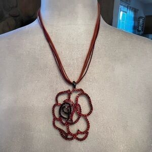 HANDMADE -Vintage- Red & Black Floral Stone Necklace